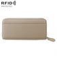 Beige leather accordion zipper coin purse with wrist strap