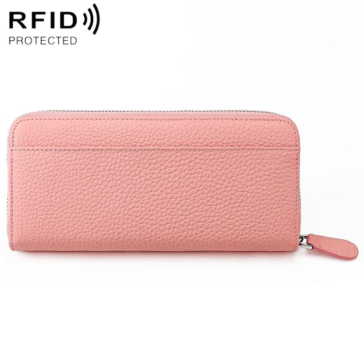 Pink leather accordion zipper coin purse with wrist strap and zipper