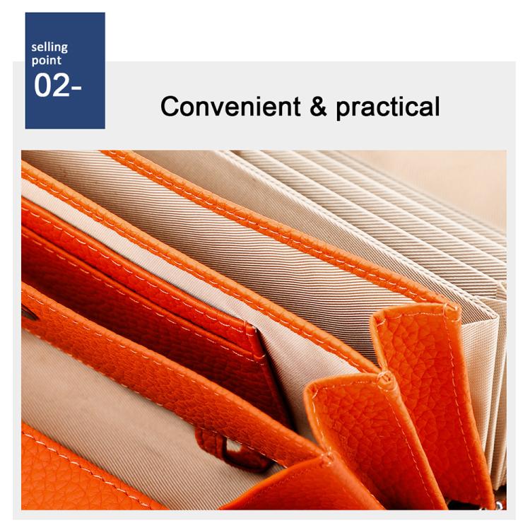 Orange leather coin purse interior showing card slots and dividers