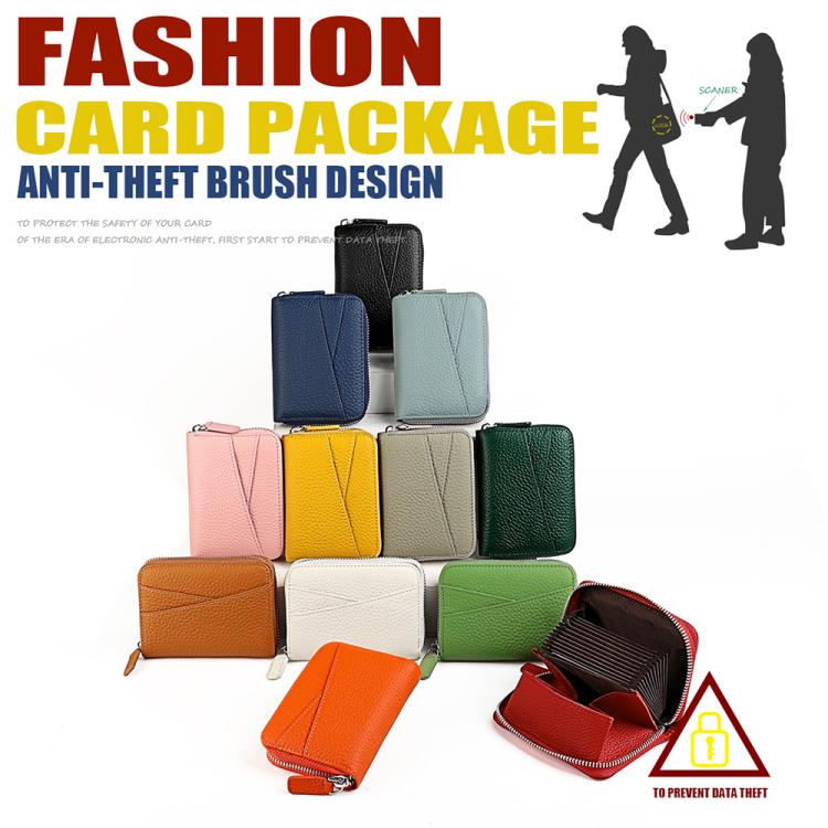 Multi-color leather zip card holder set showing accordion card slots