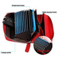 Red leather zip card holder opened to reveal multiple card pockets