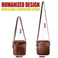 Brown genuine leather crossbody shoulder bag with adjustable shoulder strap