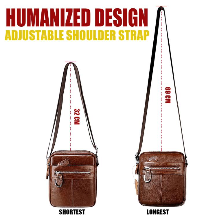 Brown genuine leather crossbody shoulder bag with adjustable shoulder strap