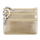Cream genuine leather double-zip key coin purse with metal key ring