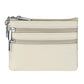 Ivory genuine leather double-zip key coin purse with metal key ring