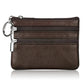 Brown genuine leather double-zip key coin purse with key ring clasp