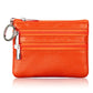 Orange genuine leather double-zip key coin purse with key ring clasp