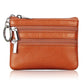Tan genuine leather double-zip key coin purse with key ring clasp