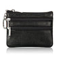 Black genuine leather double-zip key coin purse with key ring clasp