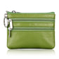 Green genuine leather double-zip key coin purse with key ring clasp