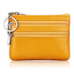 Yellow genuine leather double-zip key coin purse with key ring clasp