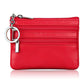 Red genuine leather double-zip key coin purse with key ring clasp