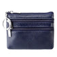 Genuine leather key coin purse with double zippers, dark blue color
