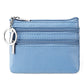 Genuine leather key coin purse with double zippers, light blue color