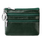 Genuine leather key coin purse with double zippers, dark green color