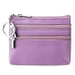 Genuine leather key coin purse with double zippers, lavender purple color