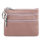 Genuine leather key coin purse with double zippers, blush pink color