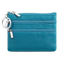Genuine leather key coin purse with double zippers, teal blue color