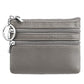 Genuine leather key coin purse with double zippers, gray color