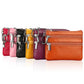 Set of colorful genuine leather double-zip key coin purses with metal key rings