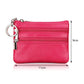 Hot pink genuine leather double-zip key coin purse with metal key ring