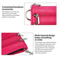 Pink genuine leather double-zip key coin purse close-up with metal key ring