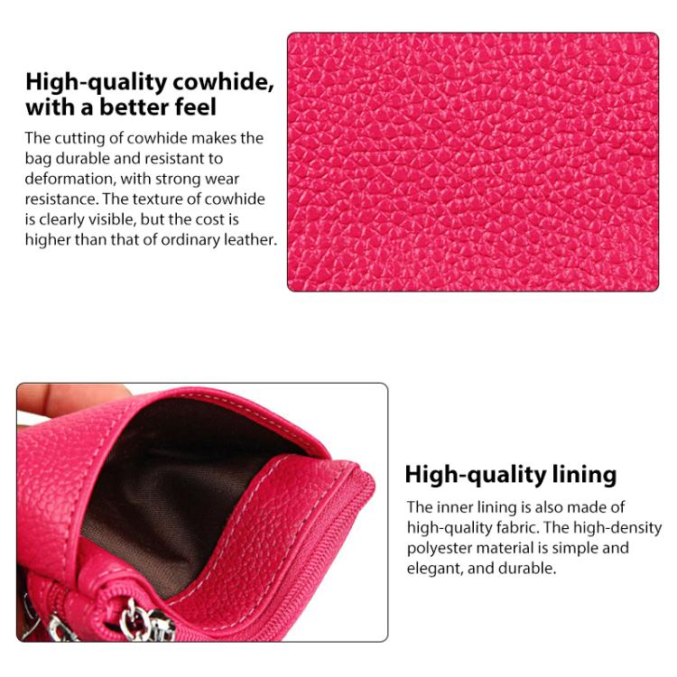 Red genuine leather double-zip key coin purse with zipper and interior view