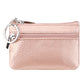 Light pink genuine leather zipper key coin purse with keyring