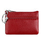 Red genuine leather zipper key coin purse with metal key ring and double zipper.
