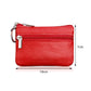 Red genuine leather zipper key coin purse with textured finish and keyring