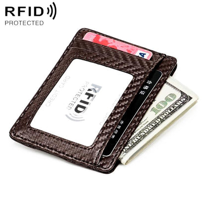 Carbon fiber RFID anti-theft card bag wallet, brown with credit card window and ID slot