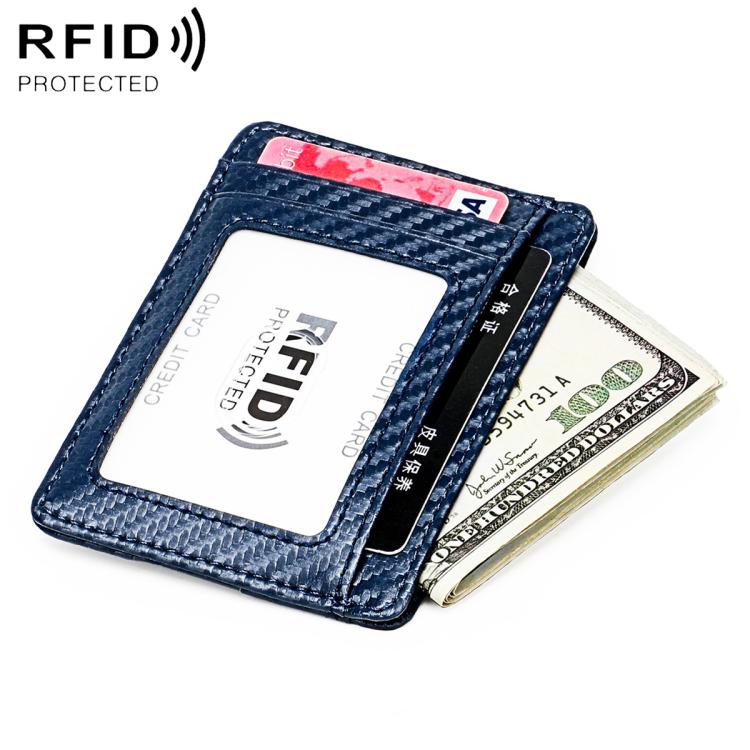 Carbon fiber RFID anti-theft card bag wallet, blue with credit card window and cards