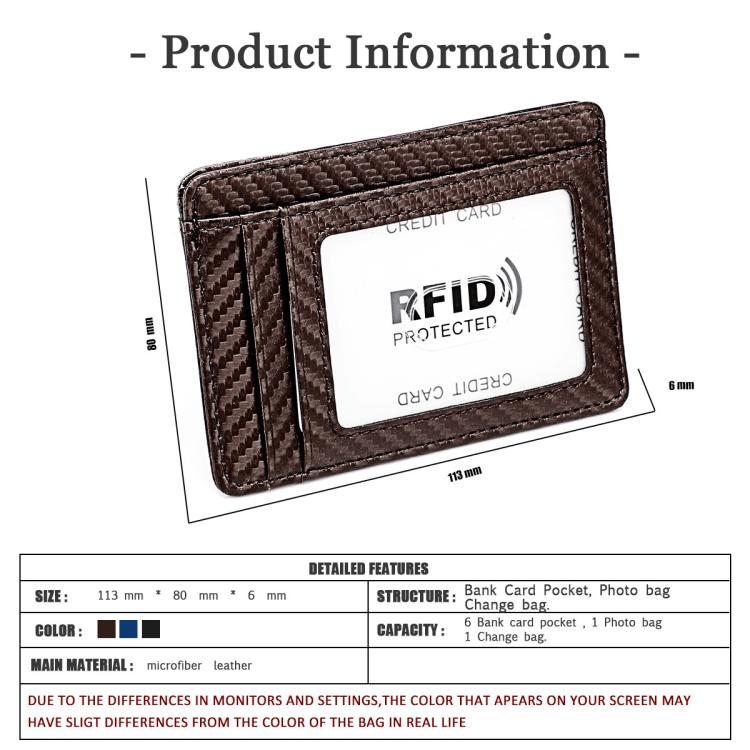 Carbon fiber RFID anti-theft card bag wallet, brown with credit card window and RFID icon