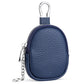 Mini genuine leather coin bag keychain, dark blue pebble-grain with zipper and carabiner loop