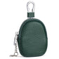 Mini genuine leather coin bag keychain, dark green pebble-grain with zipper and carabiner loop