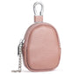 Mini genuine leather coin bag keychain, pink pebble-grain with zipper and carabiner loop