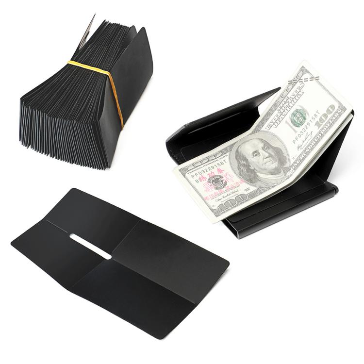 Black RFID anti-theft card holder set with U.S. bills partially inside