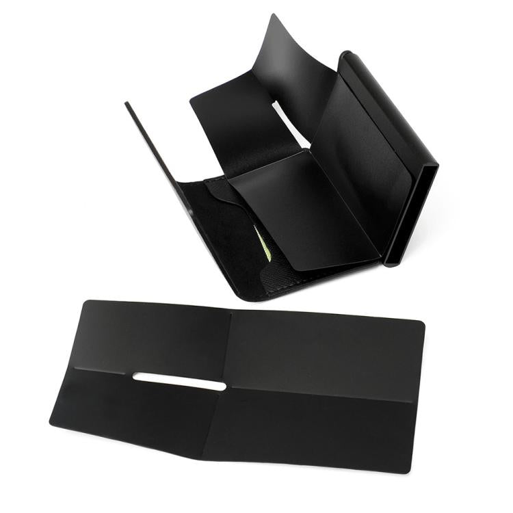 Black RFID anti-theft card holder with curved side walls and top slot