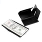 Black RFID anti-theft card holder with U.S. bill placed inside open tray