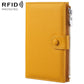 Yellow genuine leather RFID document storage bag with side zipper and snap button tab