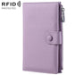 Lavender genuine leather RFID document storage bag with side zipper and snap button closure