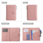 Pink genuine leather RFID document storage bag with snap button and zipper