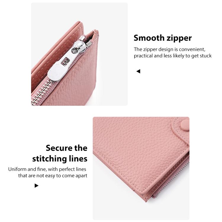 Pink genuine leather RFID document storage bag with smooth zipper and secure stitching