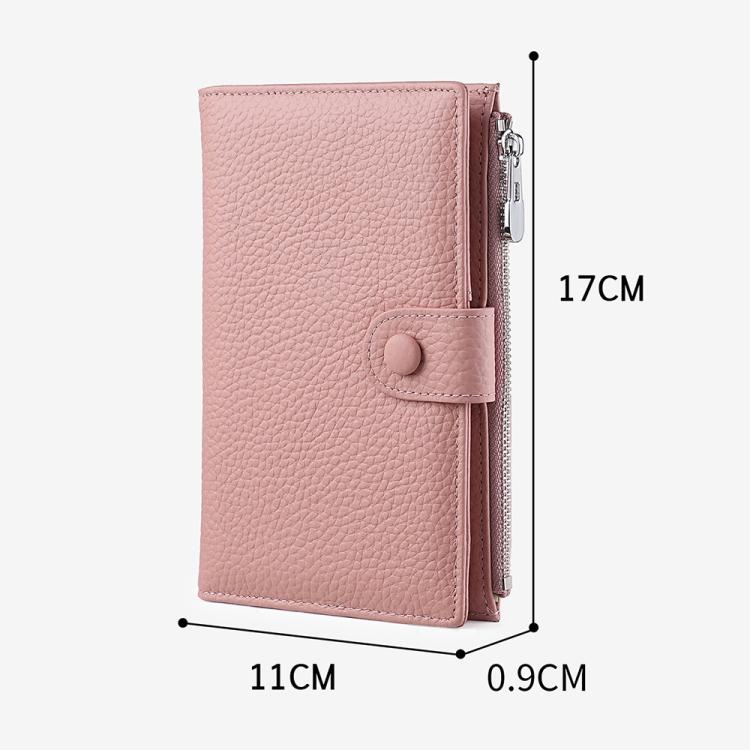 Pink genuine leather RFID document storage bag, 11cm x 17cm size shown