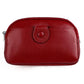 Wine red genuine leather crossbody bag with top zipper and rounded front pocket detail