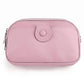 Lavender genuine leather crossbody bag with top zipper and rounded front pocket detail