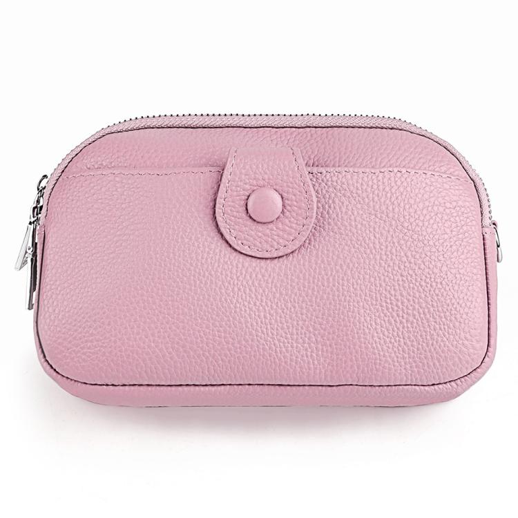 Lavender genuine leather crossbody bag with top zipper and rounded front pocket detail