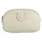 Apricot genuine leather crossbody bag with top zipper and rounded front pocket detail