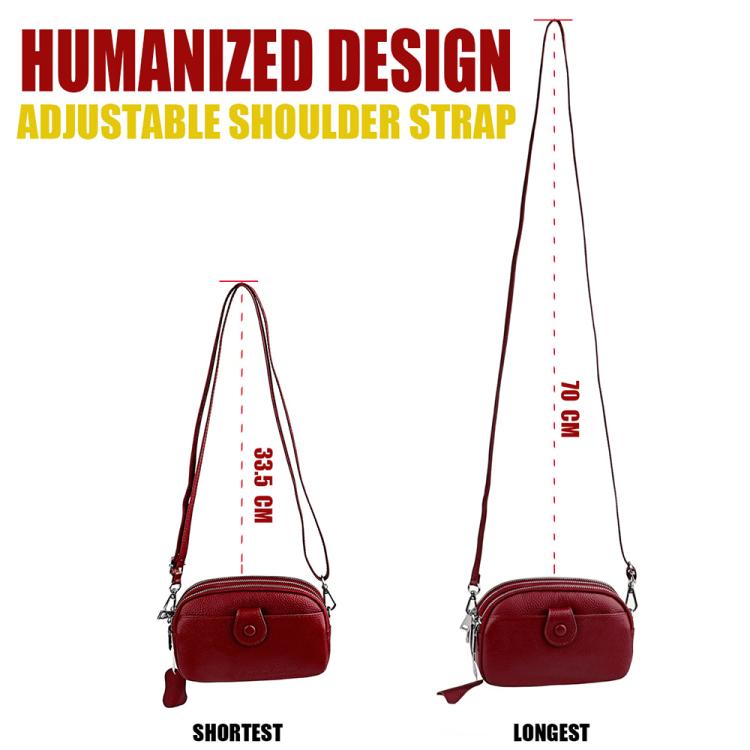 Red genuine leather crossbody bag with adjustable shoulder strap length