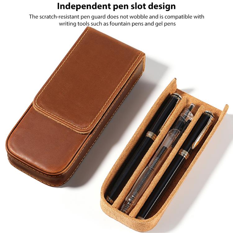 Crazy Horse Leather Magnetic Drawer Style Three Pieces Pencil Case